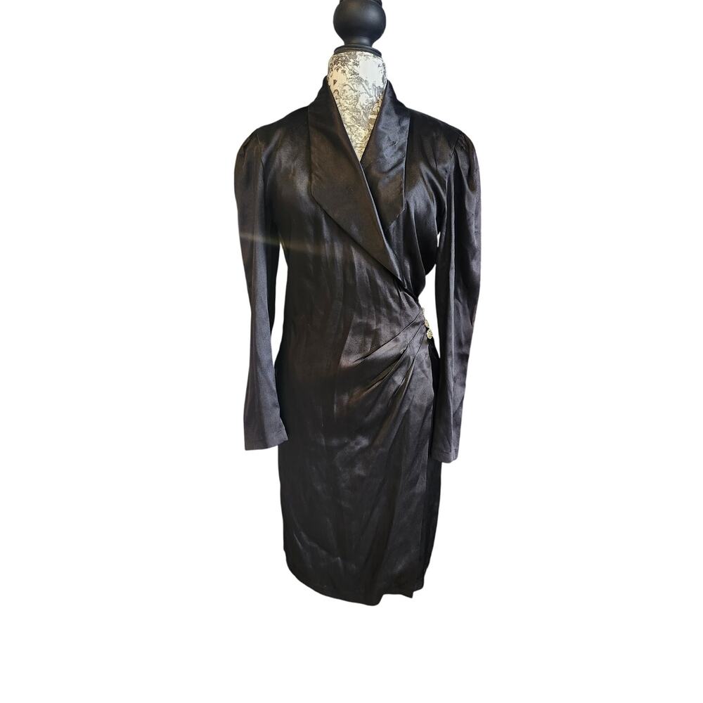 Zum Zum Black midi long sleeve wrap dress sz 7-8 90's y2k **read